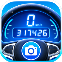 KilometerProof app icon — a steering wheel framing an odometer and a camera lens
